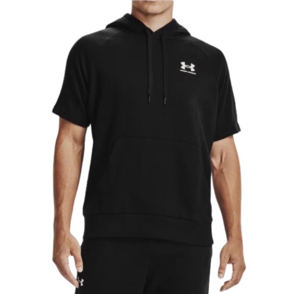Under Armour Rival Fleece Short Sleeve Hoodie Pullover Sweatshirt Black Men's XL